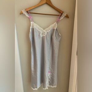 Y2K VS Slip dress nightie silky feel Lace grey cream pink bows medium vintage